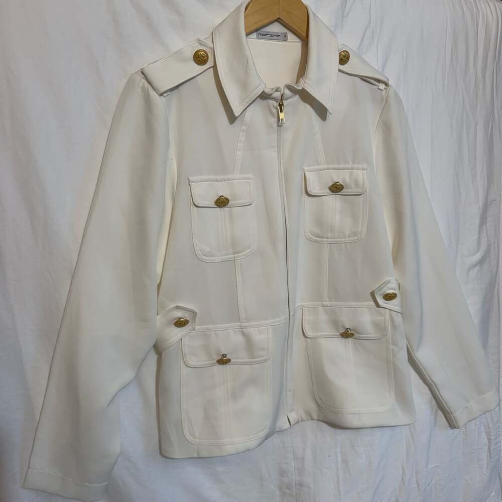 Morina G White Military Jacket Size G Gold Buttons